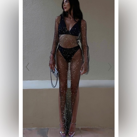 Hanica Rhinestone Mesh Overlay Dress - perfect for bachelorette party or concert - Picture 2 of 6